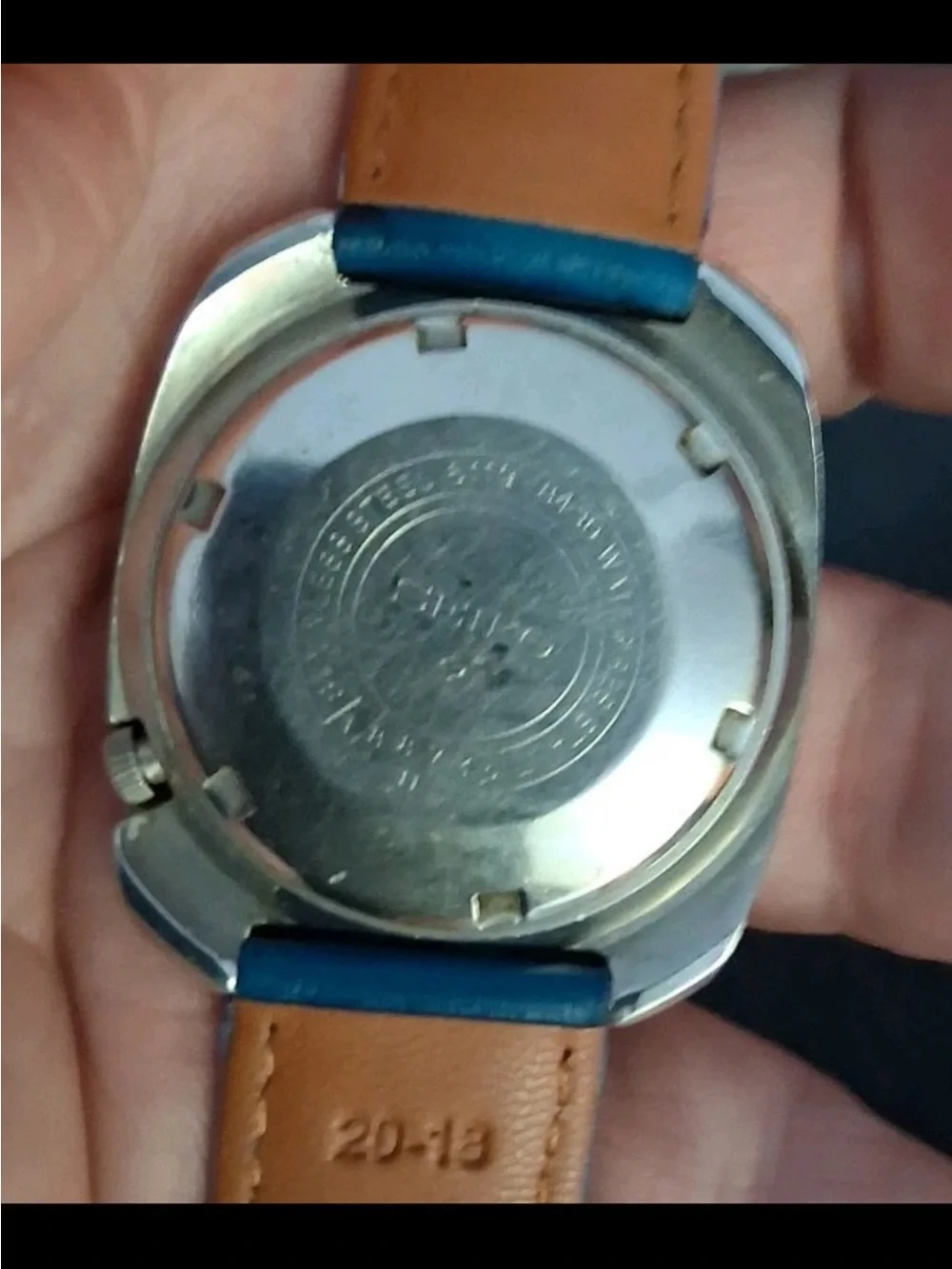 Vintage 70s Automatic Seiko Blue Dial Watch with Blue Ostrich Strap Day/Date